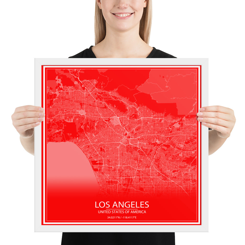 Los Angeles Red and White Framed Map