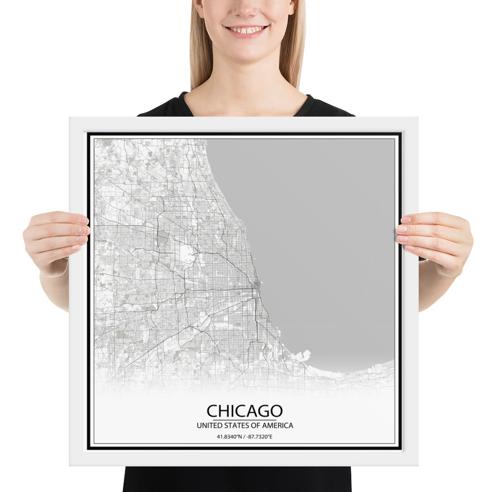 Chicago White Framed Map