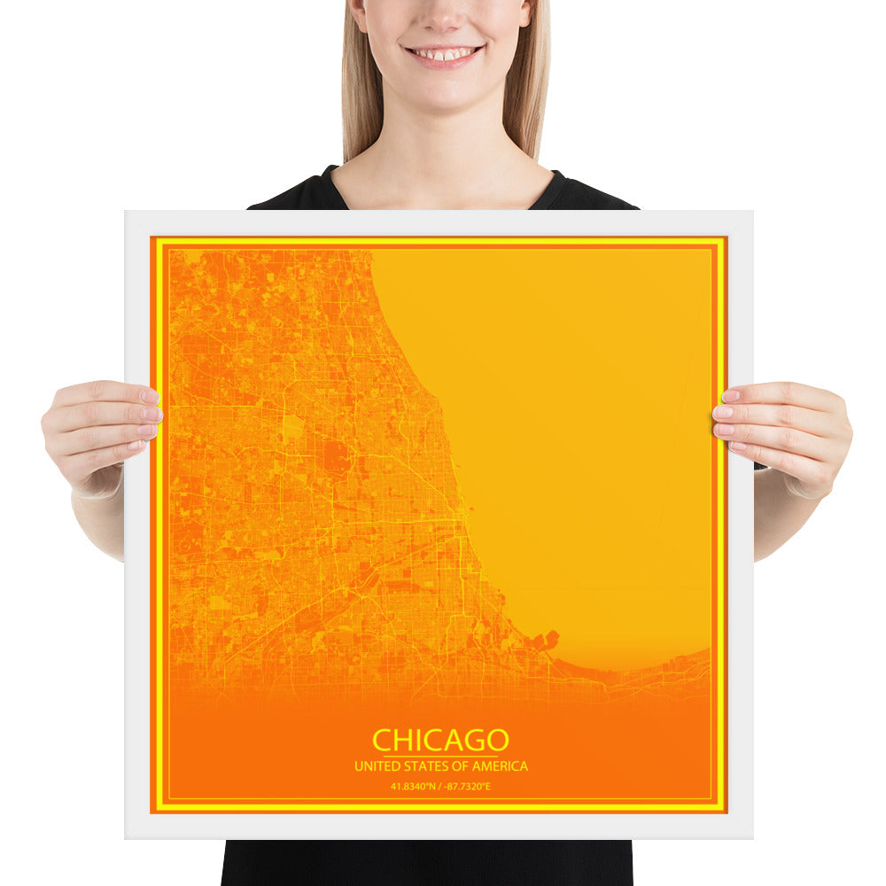 Chicago Orange and Yellow Framed Map