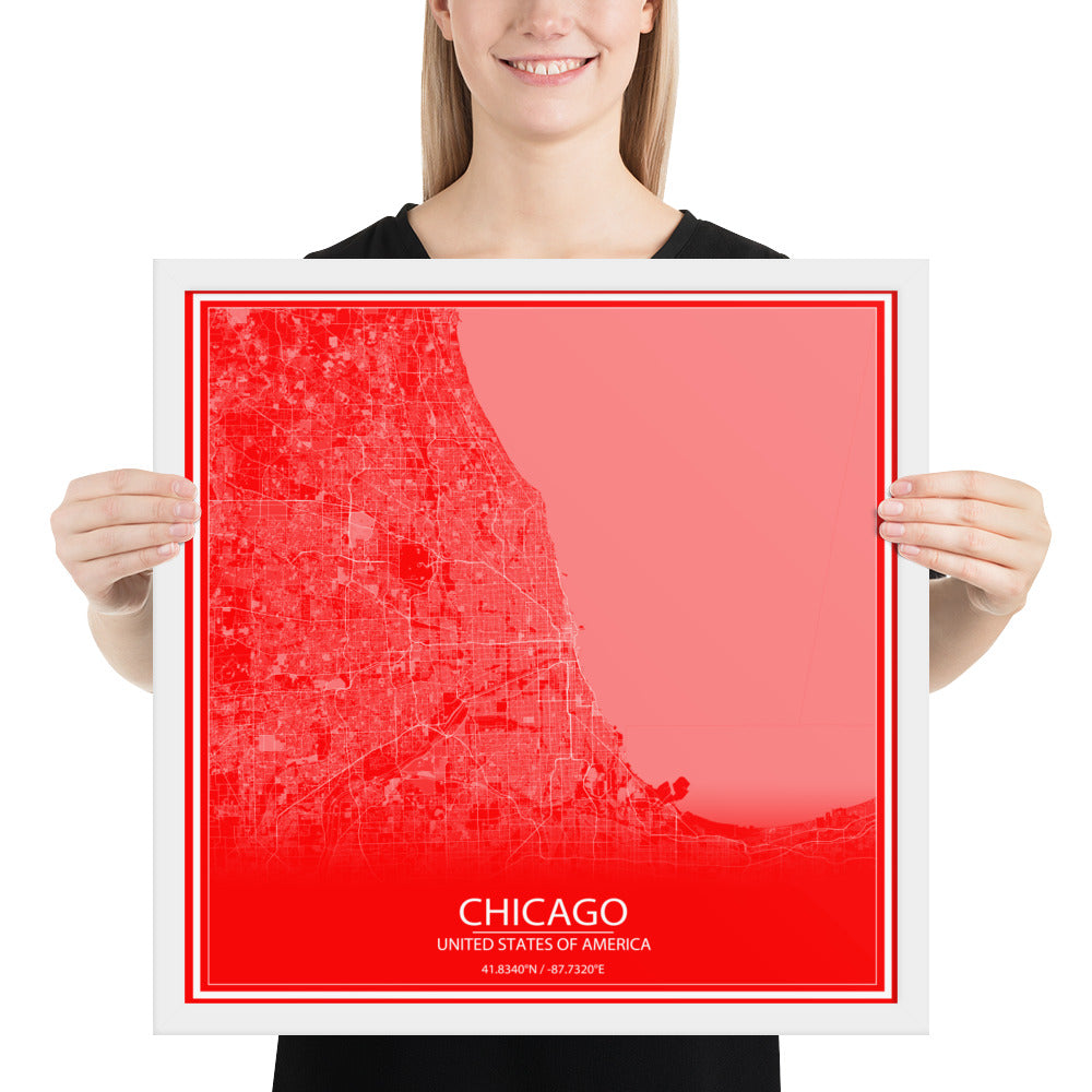 Chicago Red and White Framed Map