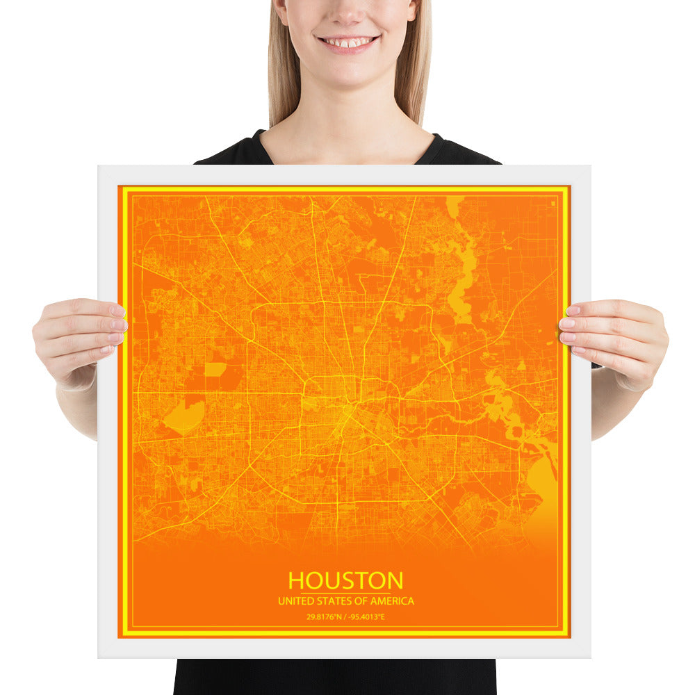 Houston Orange and Yellow Framed Map