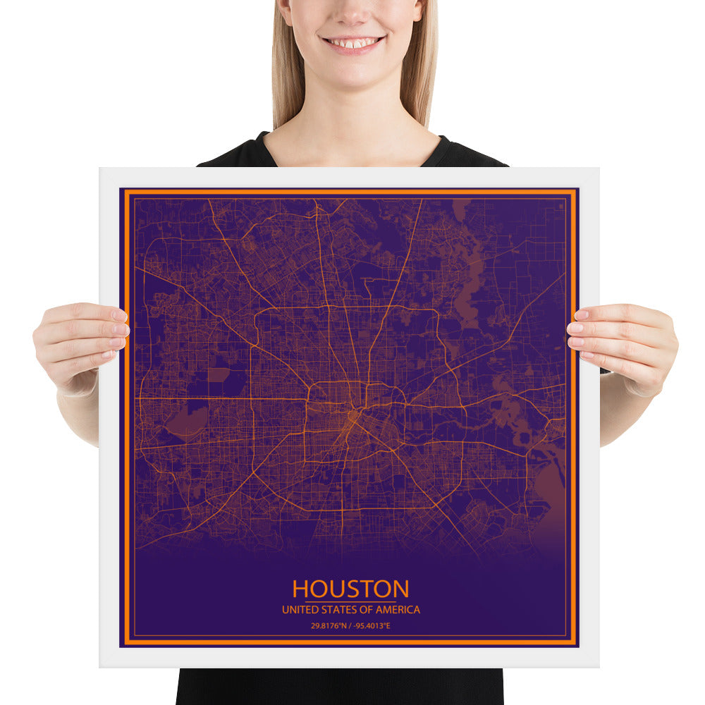 Houston Purple and Orange Framed Map