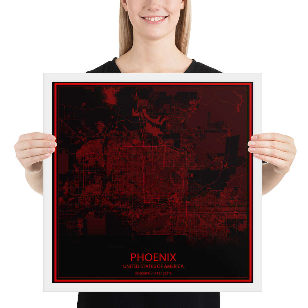 Phoenix Black and Red Framed Map