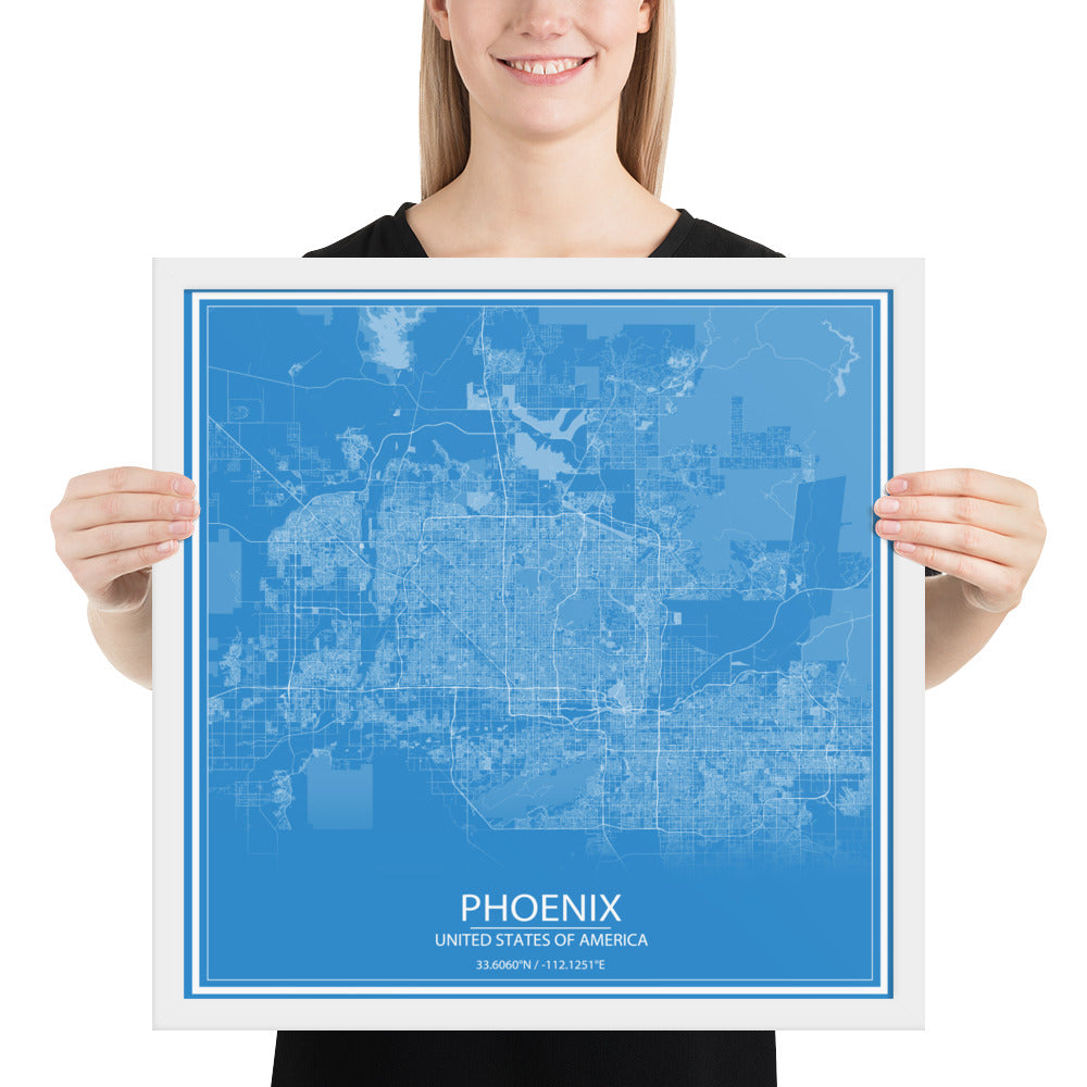 Phoenix Blue and White Framed Map