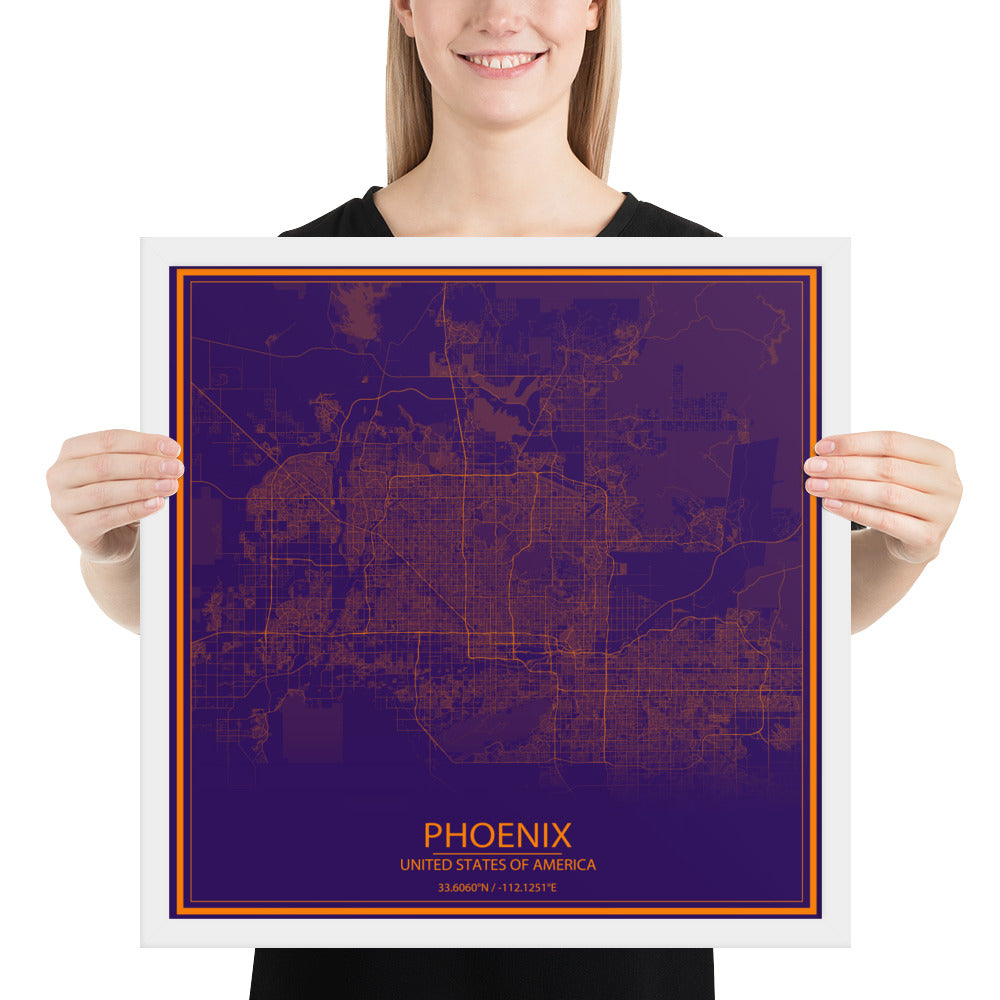 Phoenix Purple and Orange Framed Map