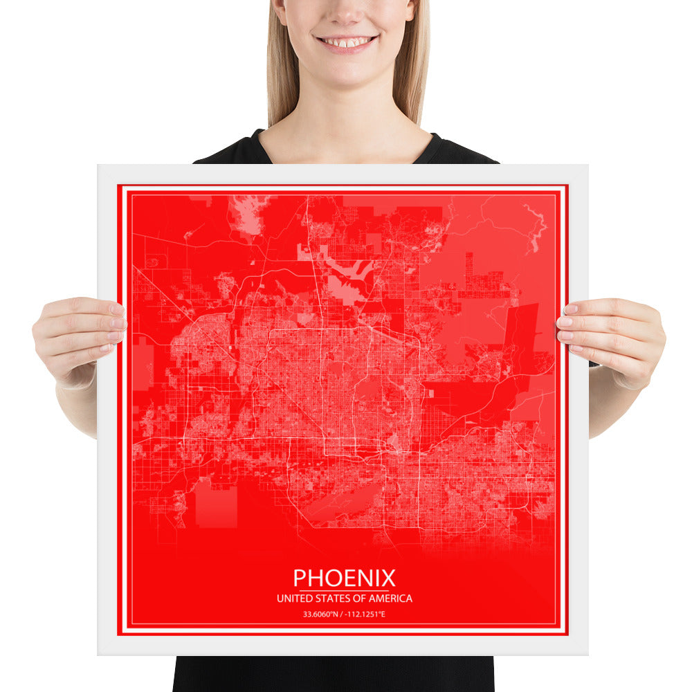 Phoenix Red and White Framed Map