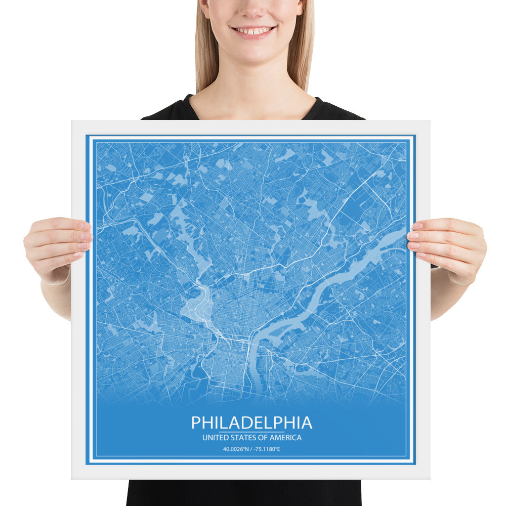 Philadelphia Blue and White Framed Map