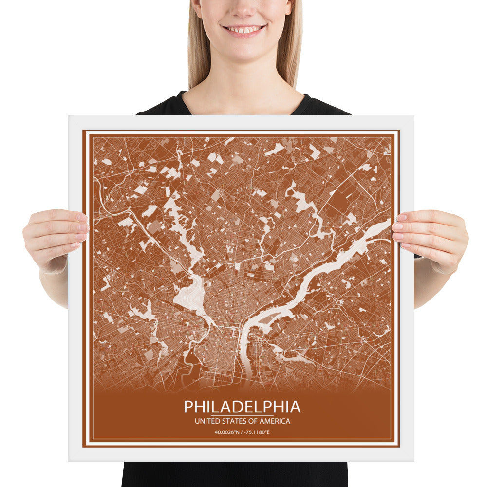 Philadelphia Brown and White Framed Map