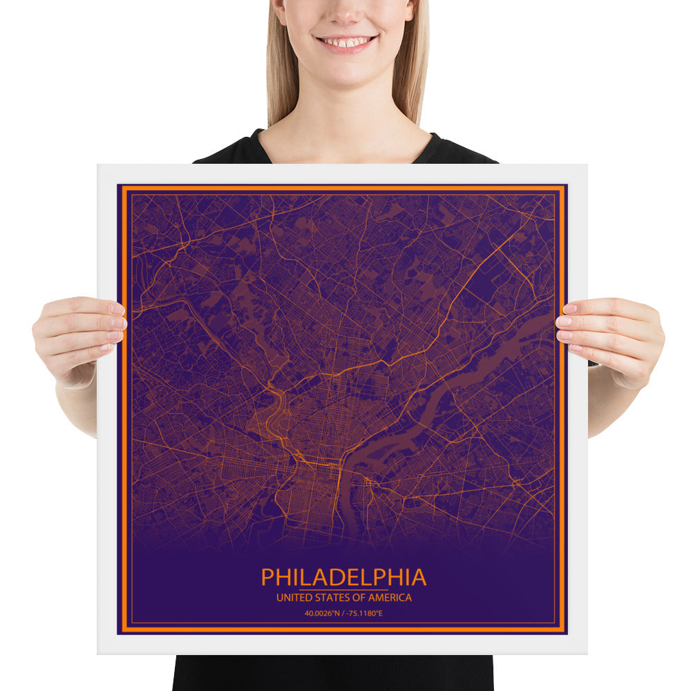 Philadelphia Purple and Orange Framed Map