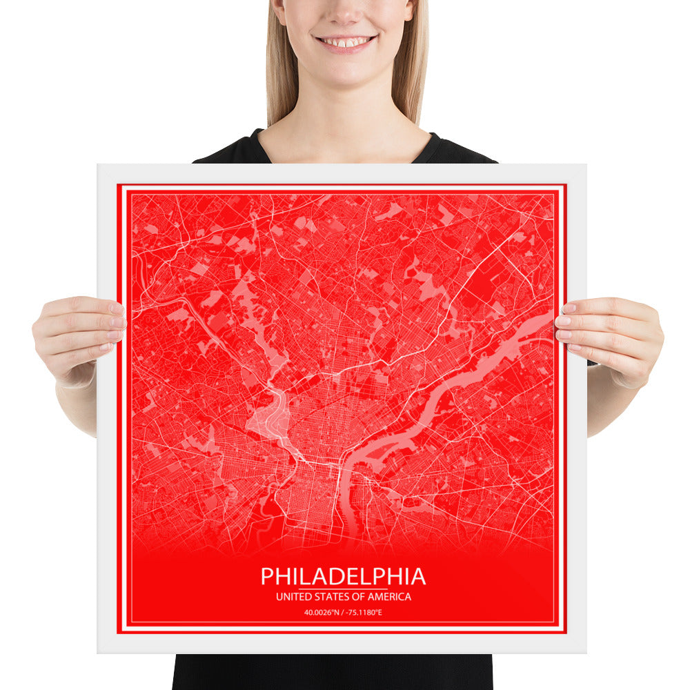 Philadelphia Red and White Framed Map