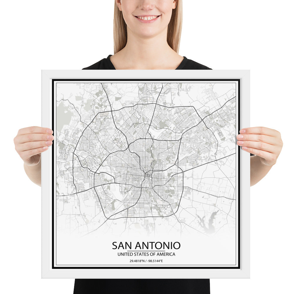 San Antonio White Framed Map