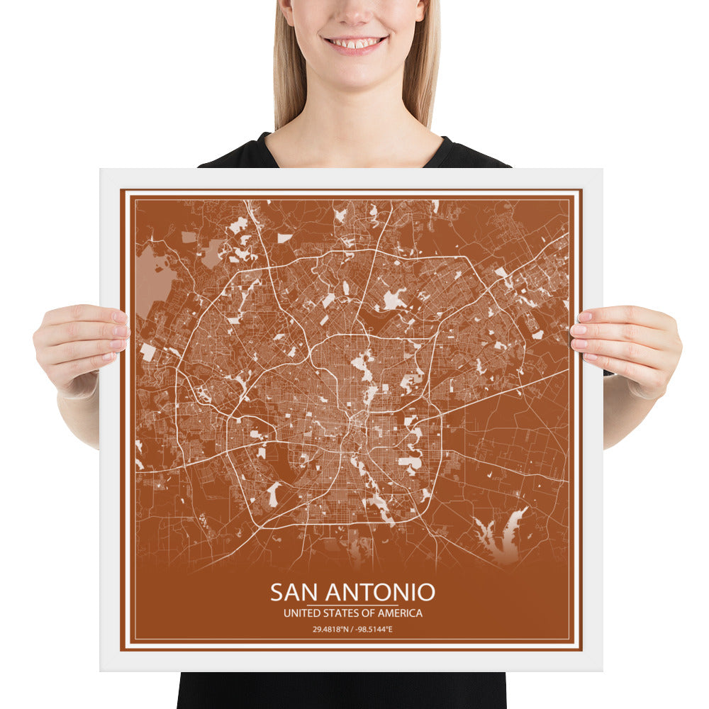 San Antonio Brown and White Framed Map