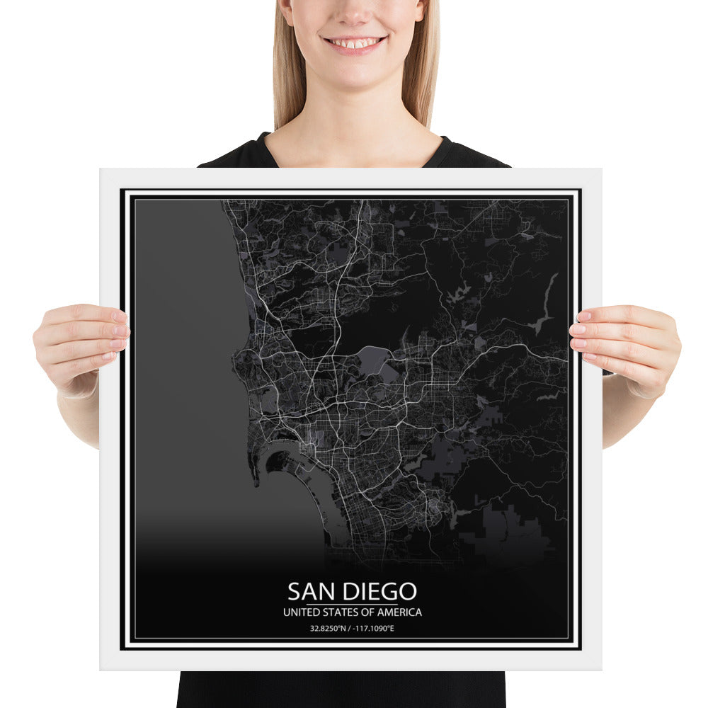 San Diego Black Framed Map