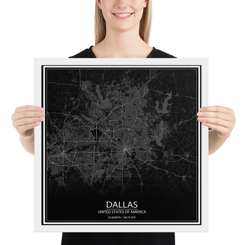 Dallas Black Framed Map