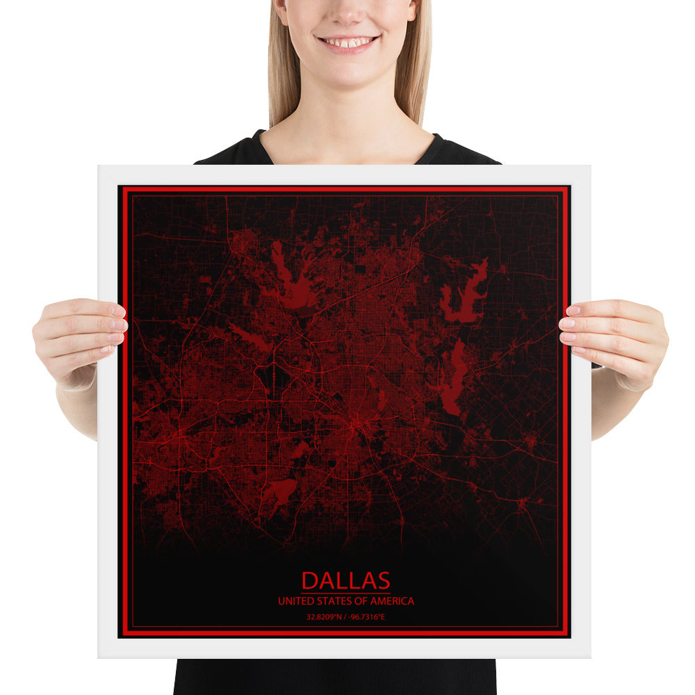 Dallas Black and Red Framed Map