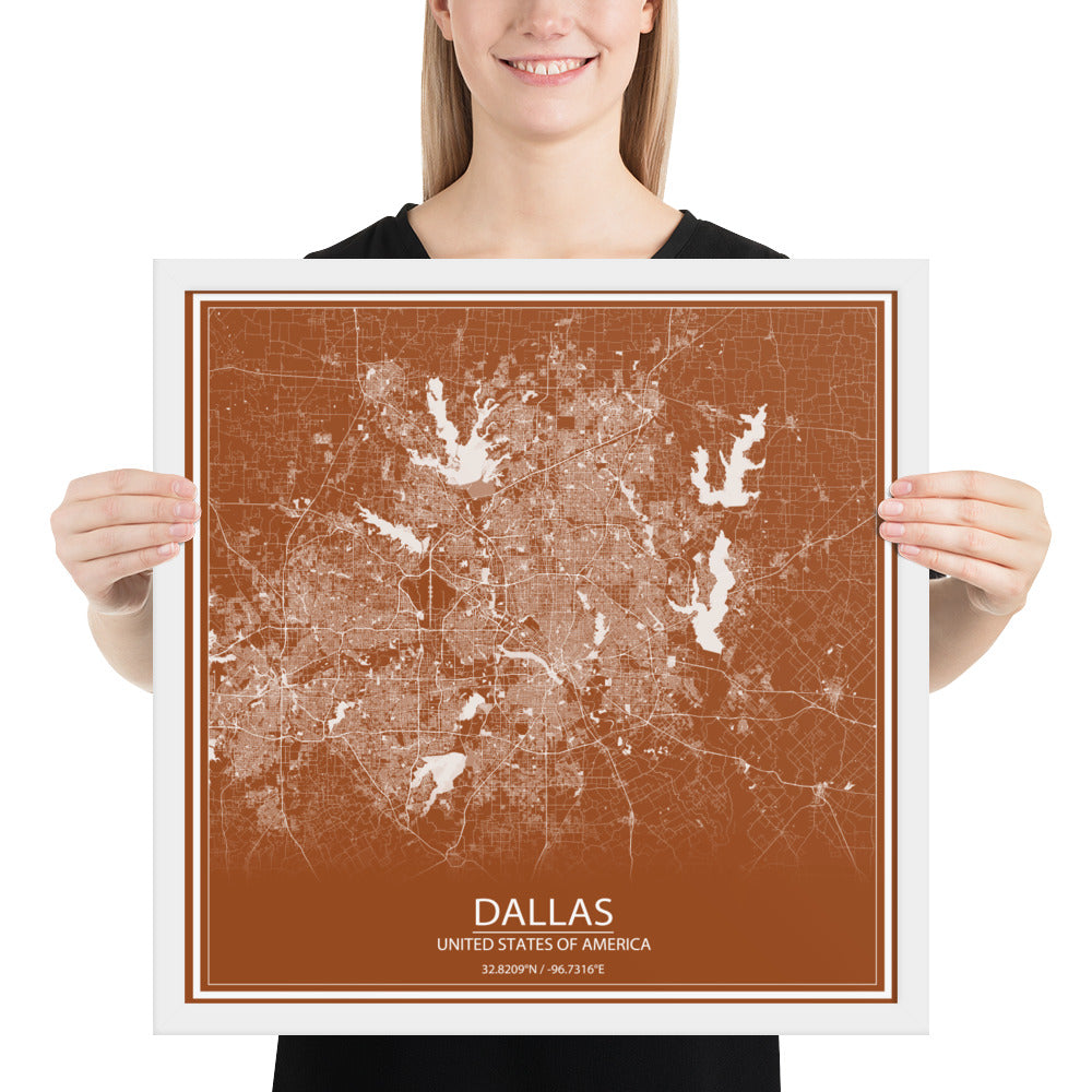 Dallas Brown and White Framed Map