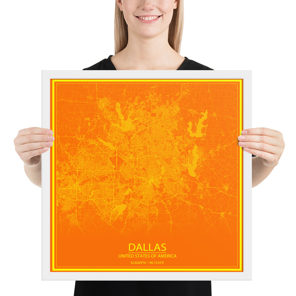 Dallas Orange and Yellow Framed Map