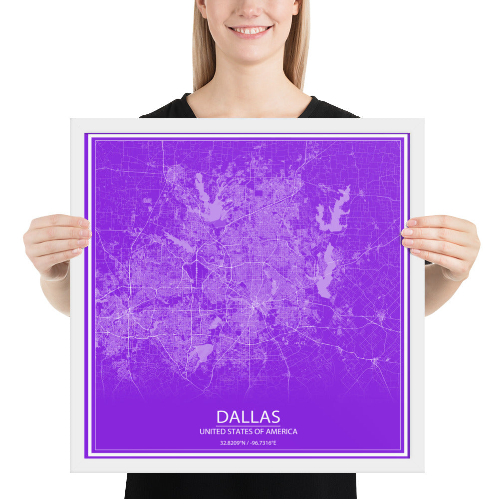 Dallas Purple and White Framed Map