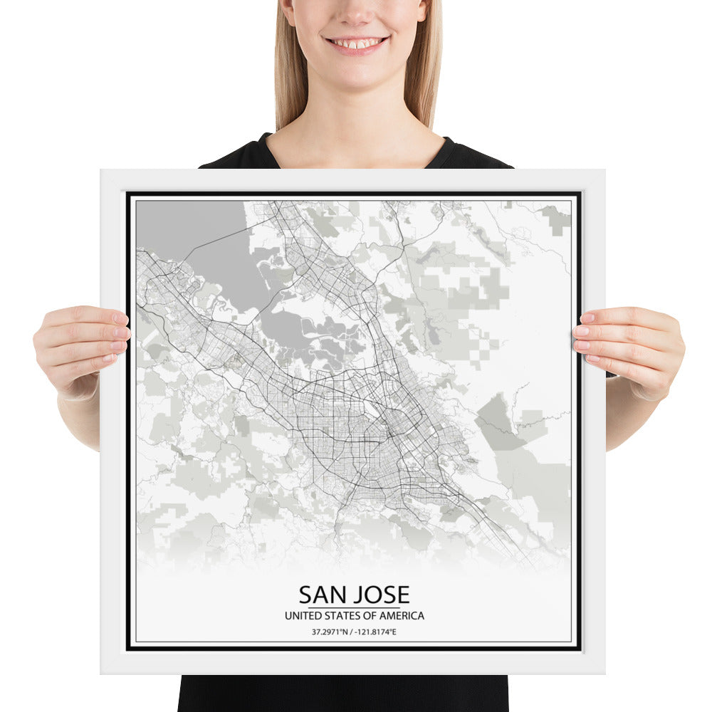 San Jose White Framed Map