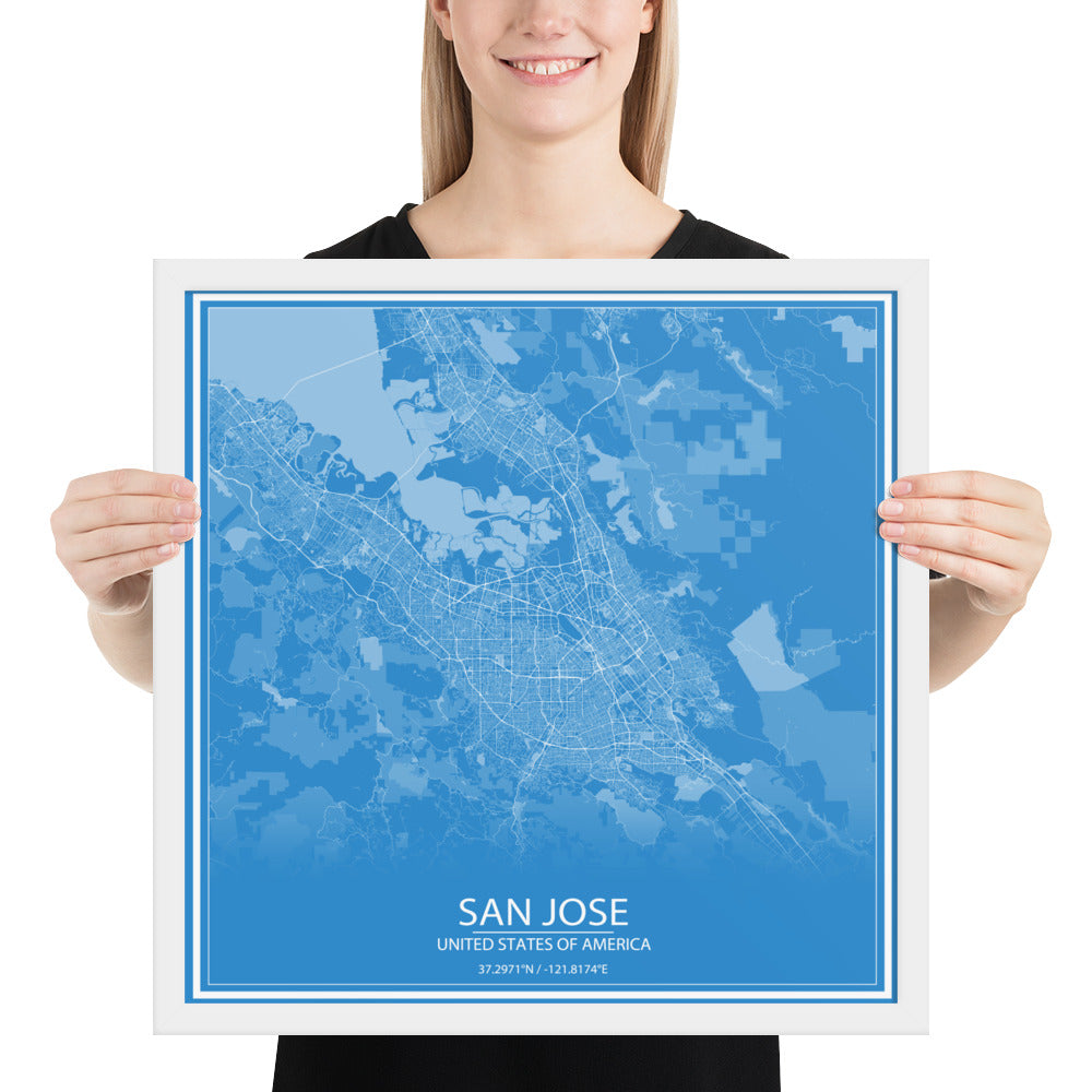 San Jose Blue and White Framed Map