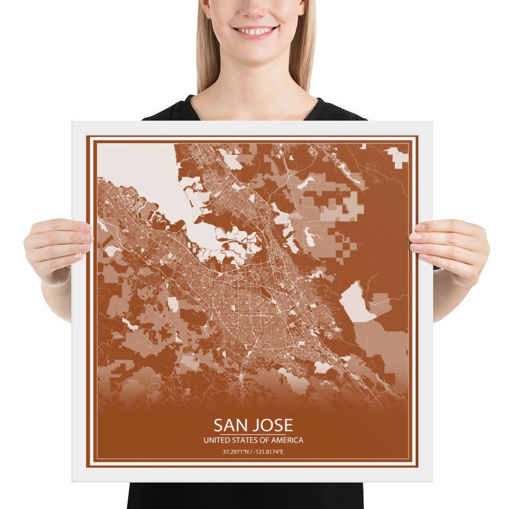 San Jose Brown and White Framed Map