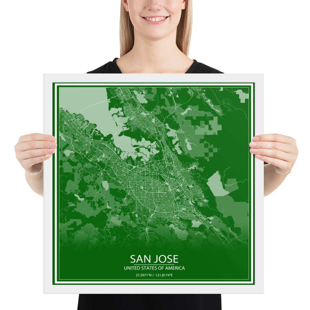 San Jose Green and White Framed Map