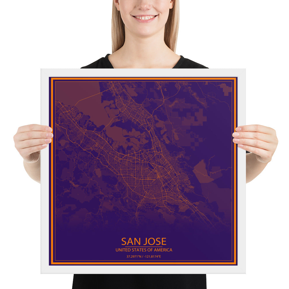 San Jose Purple and Orange Framed Map