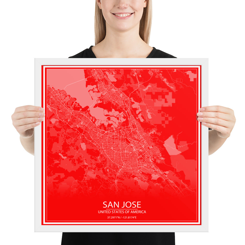 San Jose Red and White Framed Map