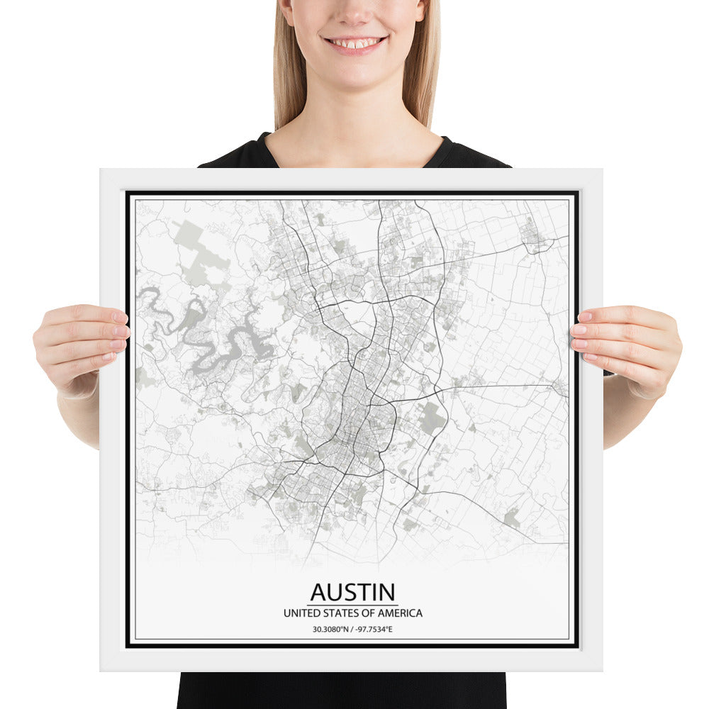 Austin White Framed Map