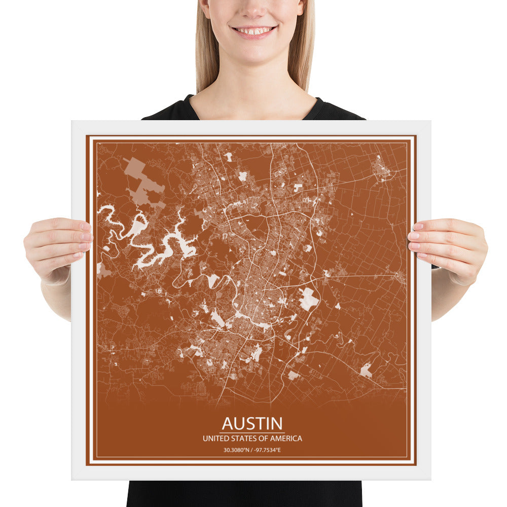 Austin Brown and White Framed Map