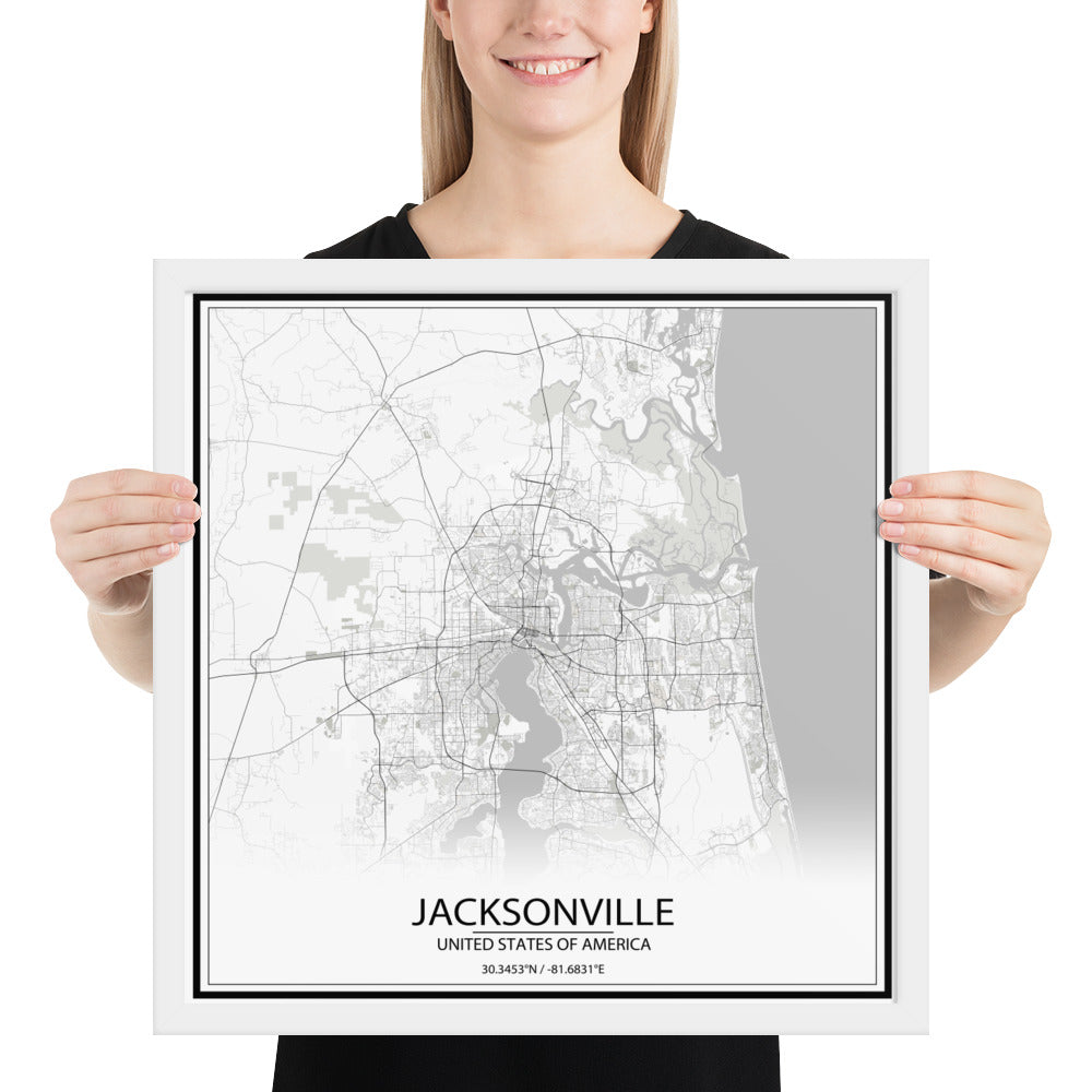 Jacksonville White Framed Map