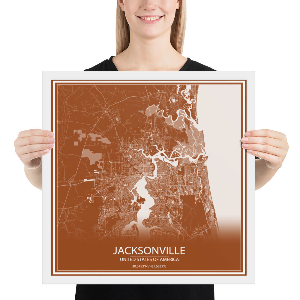 Jacksonville Brown and White Framed Map