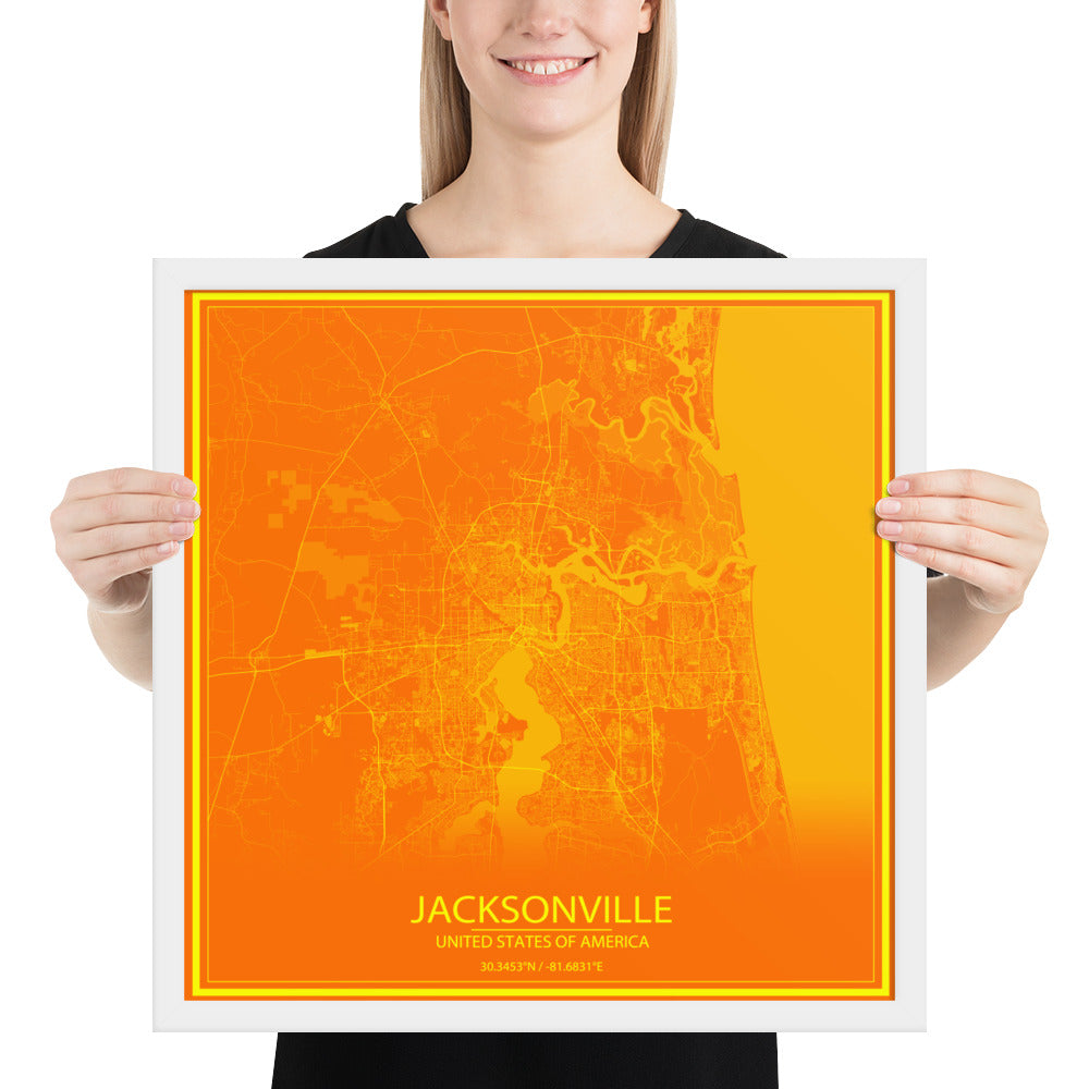 Jacksonville Orange and Yellow Framed Map