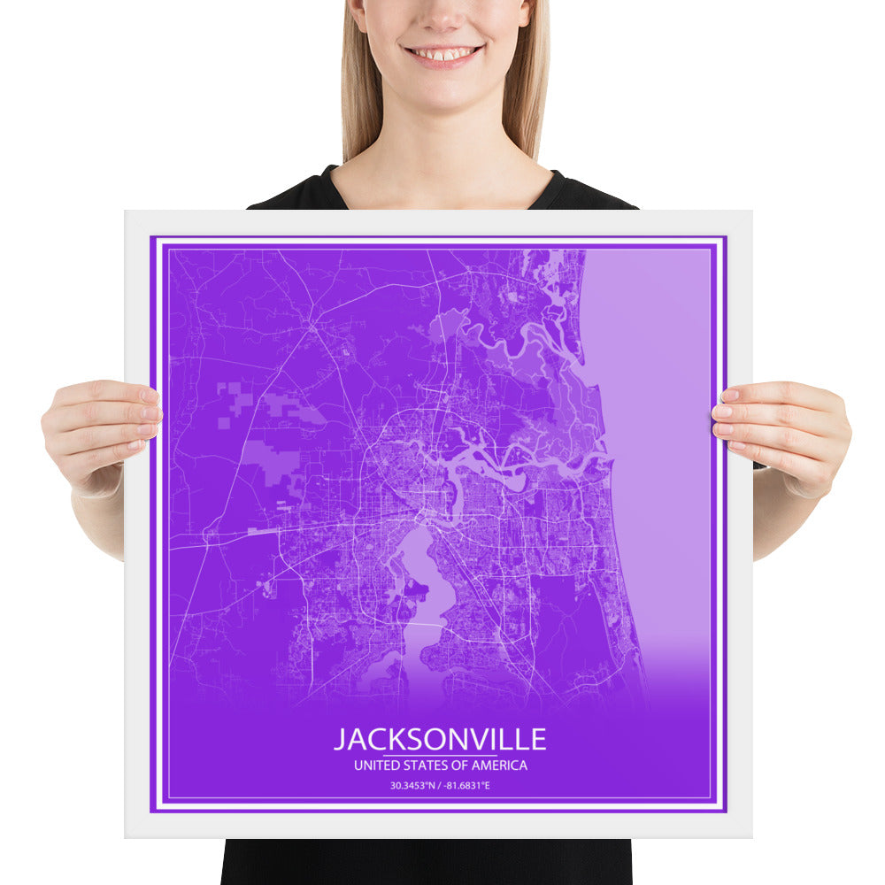 Jacksonville Purple and White Framed Map