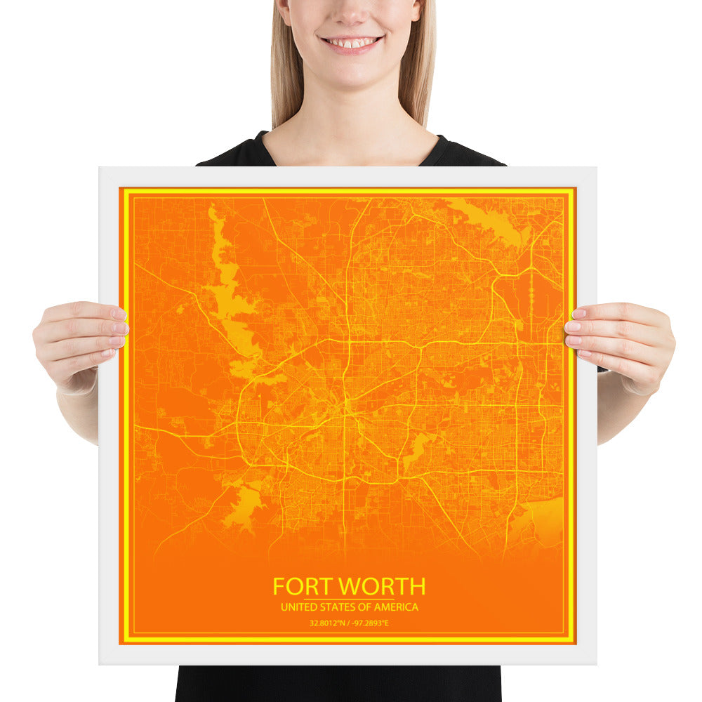 Fort Worth Orange and Yellow Framed Map