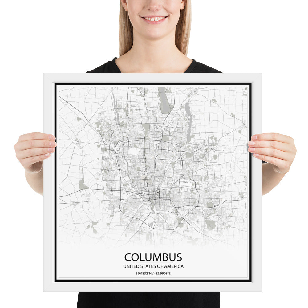 Columbus White Framed Map