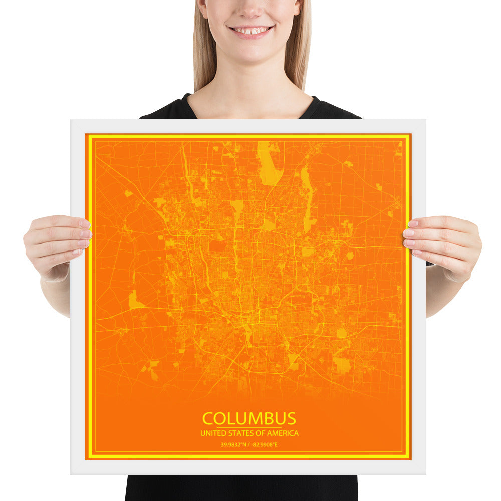 Columbus Orange and Yellow Framed Map