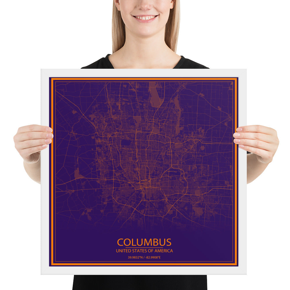 Columbus Purple and Orange Framed Map