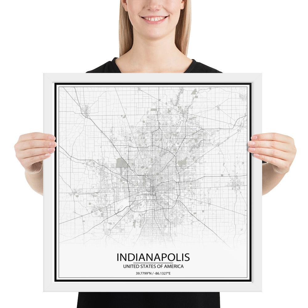 Indianapolis White Framed Map