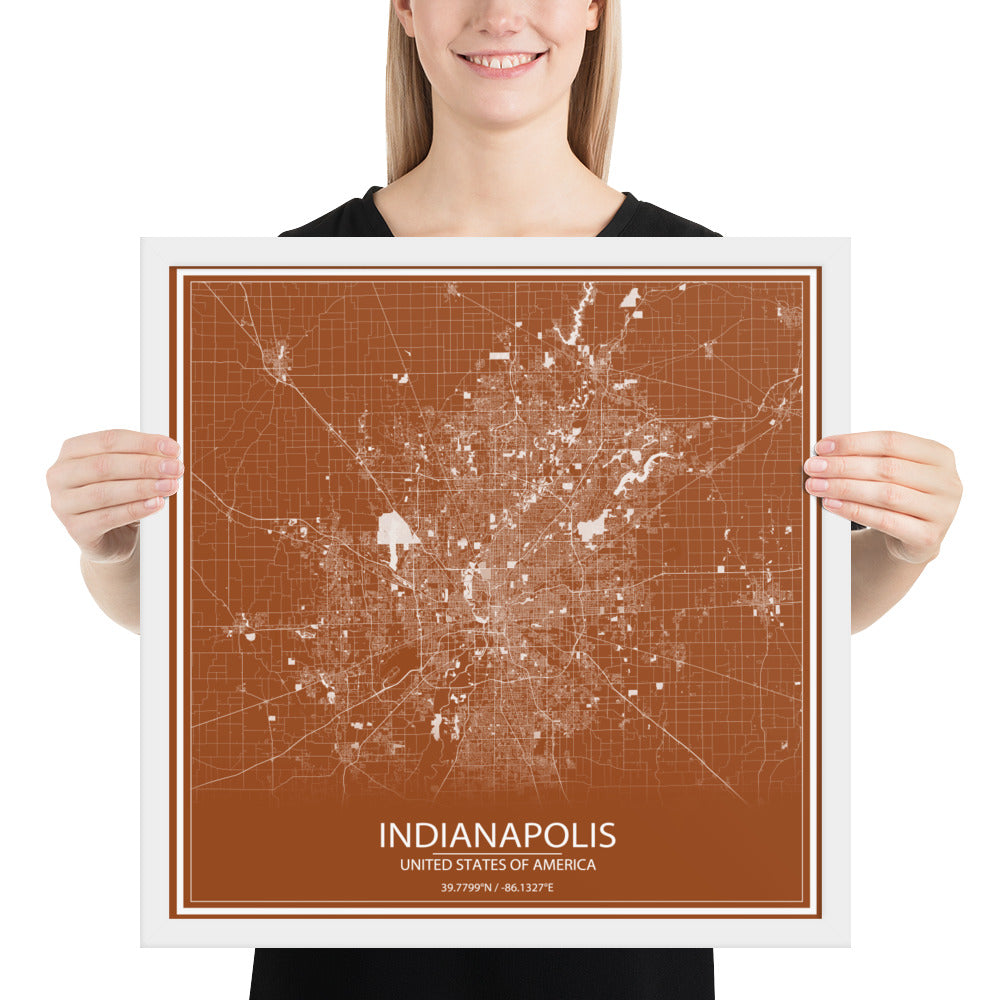 Indianapolis Brown and White Framed Map