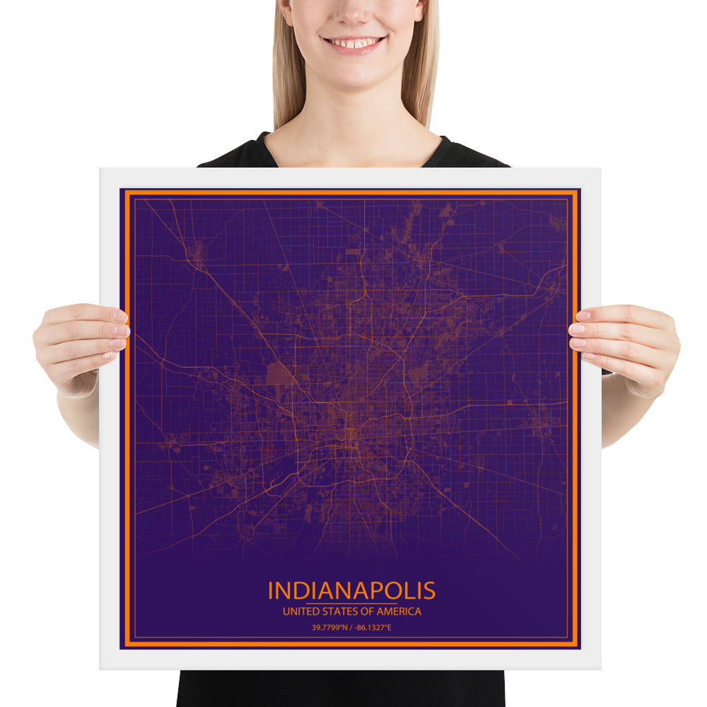 Indianapolis Purple and Orange Framed Map