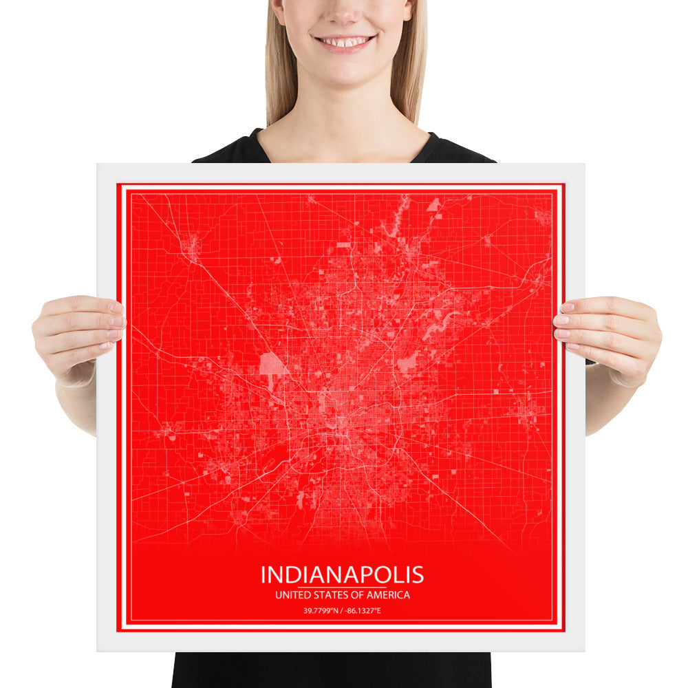 Indianapolis Red and White Framed Map