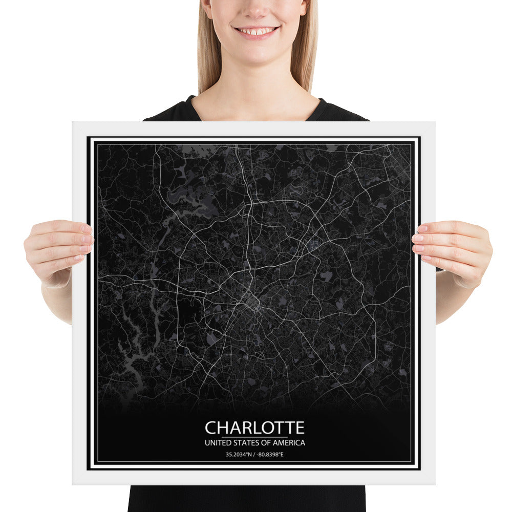 Charlotte Black Framed Map