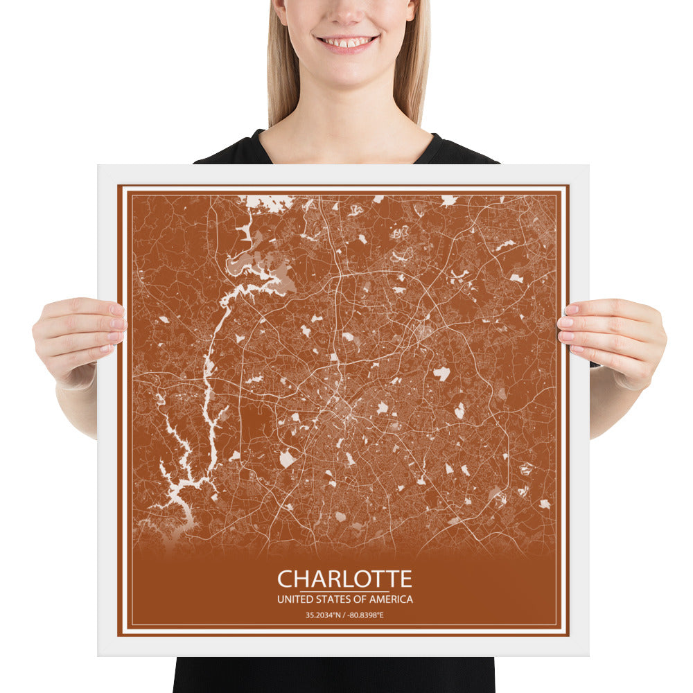 Charlotte Brown and White Framed Map