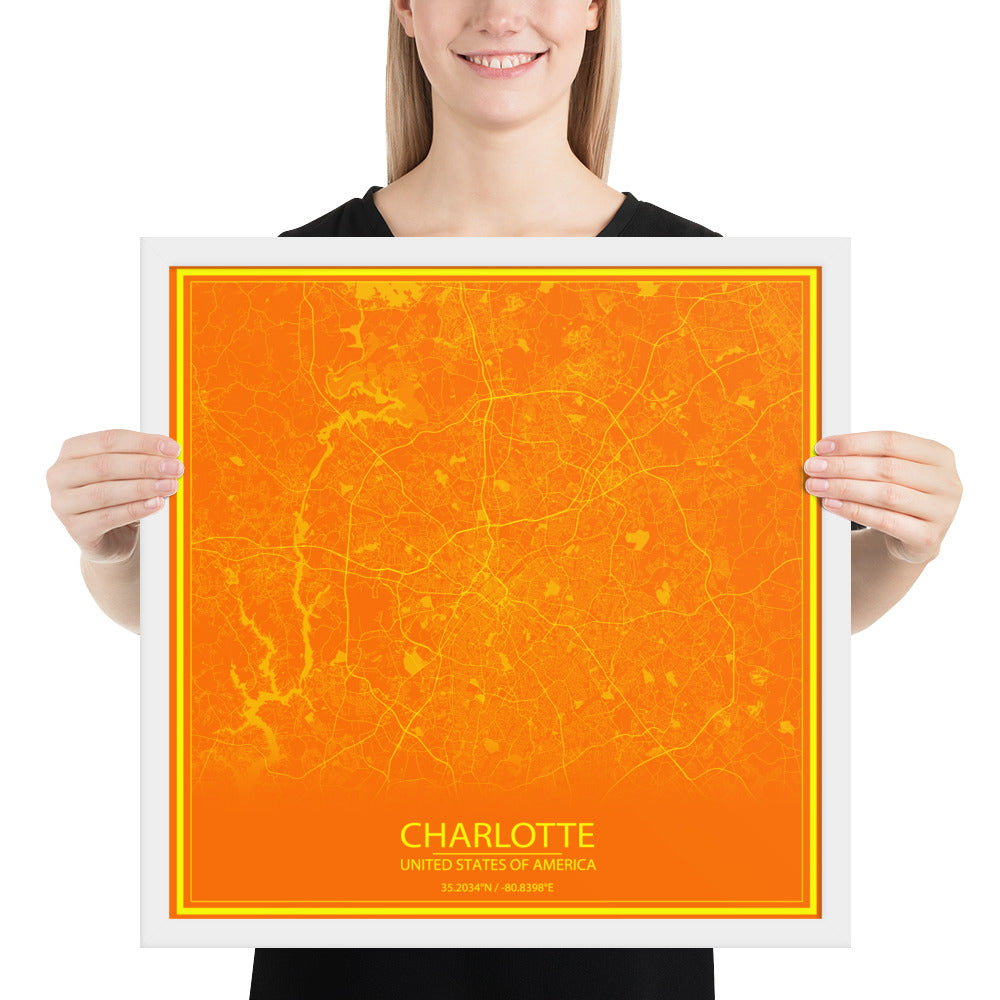 Charlotte Orange and Yellow Framed Map