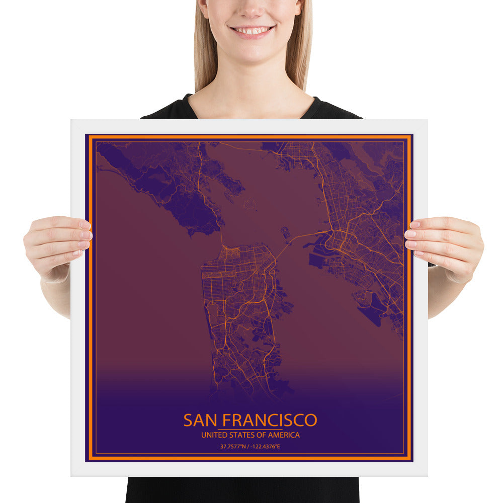 San Francisco Purple and Orange Framed Map