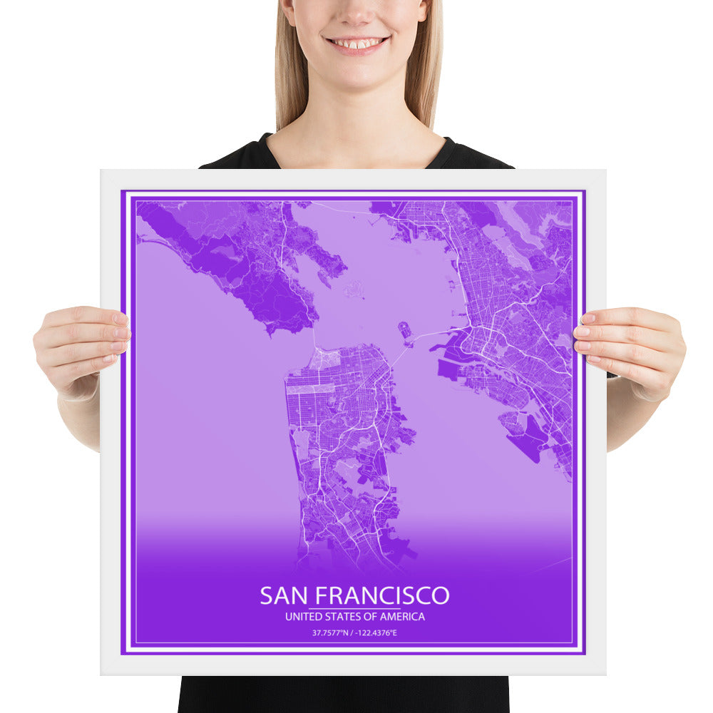 San Francisco Purple and White Framed Map