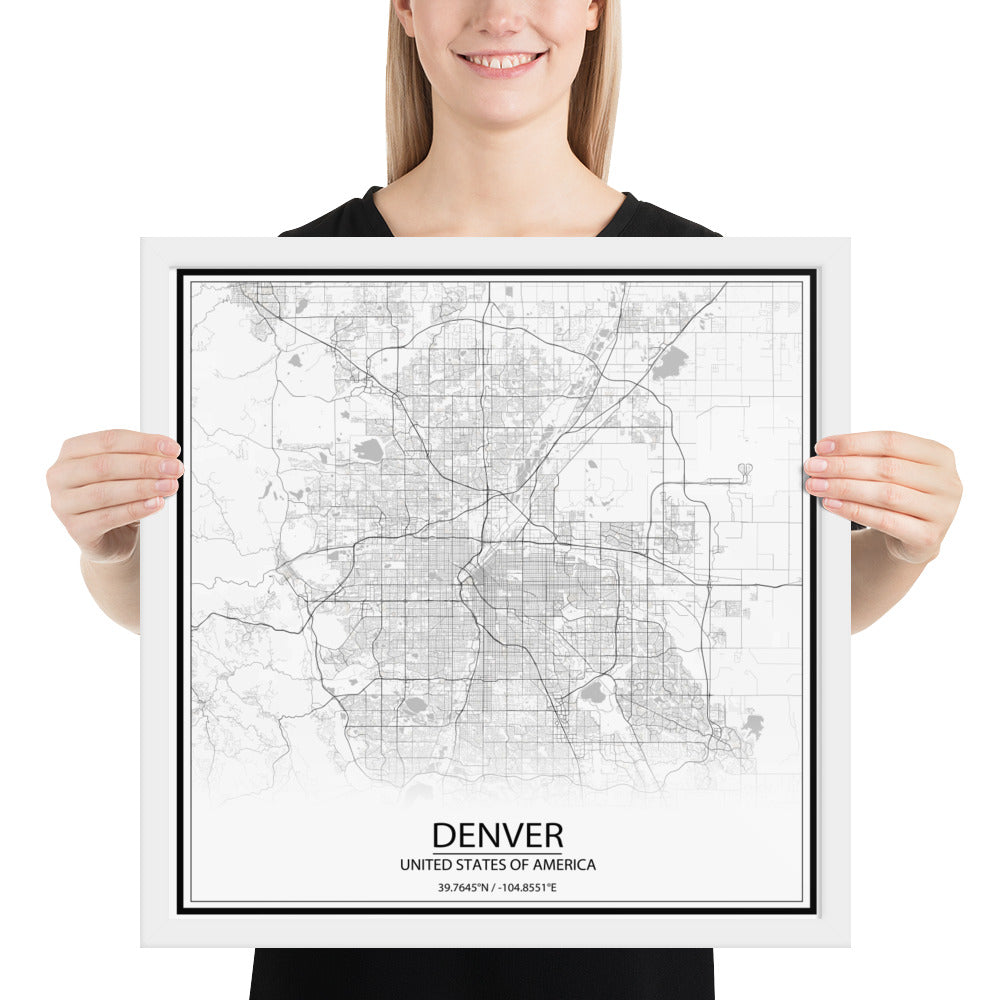 Denver White Framed Map