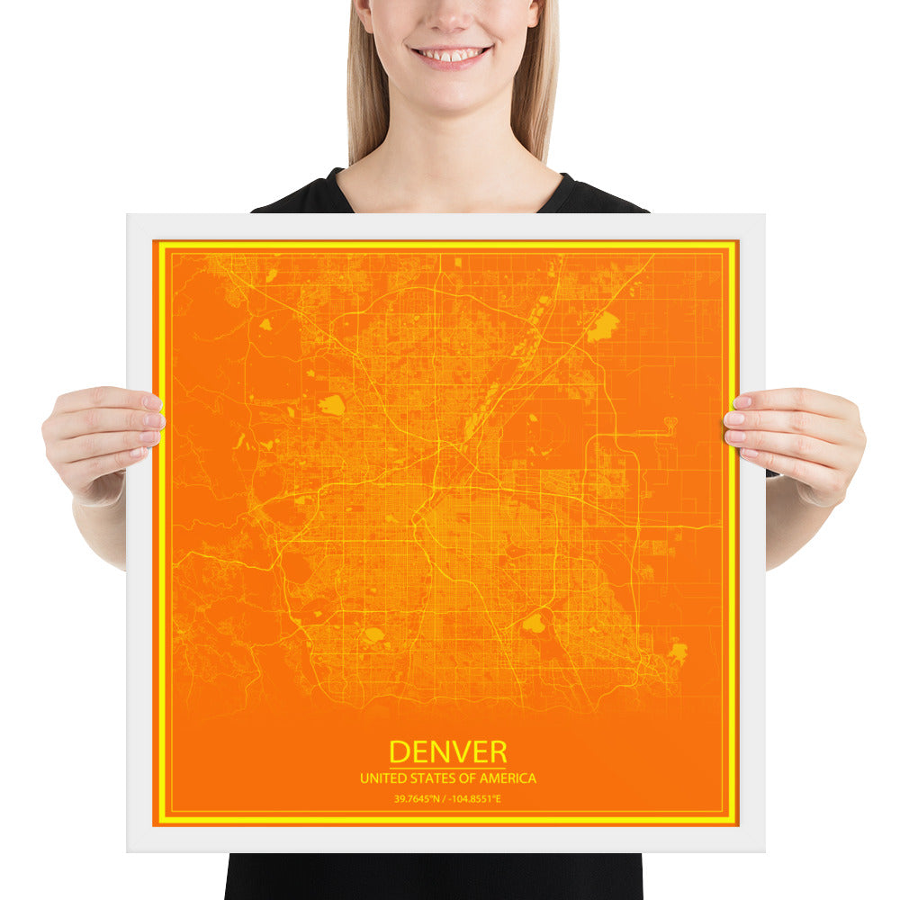 Denver Orange and Yellow Framed Map