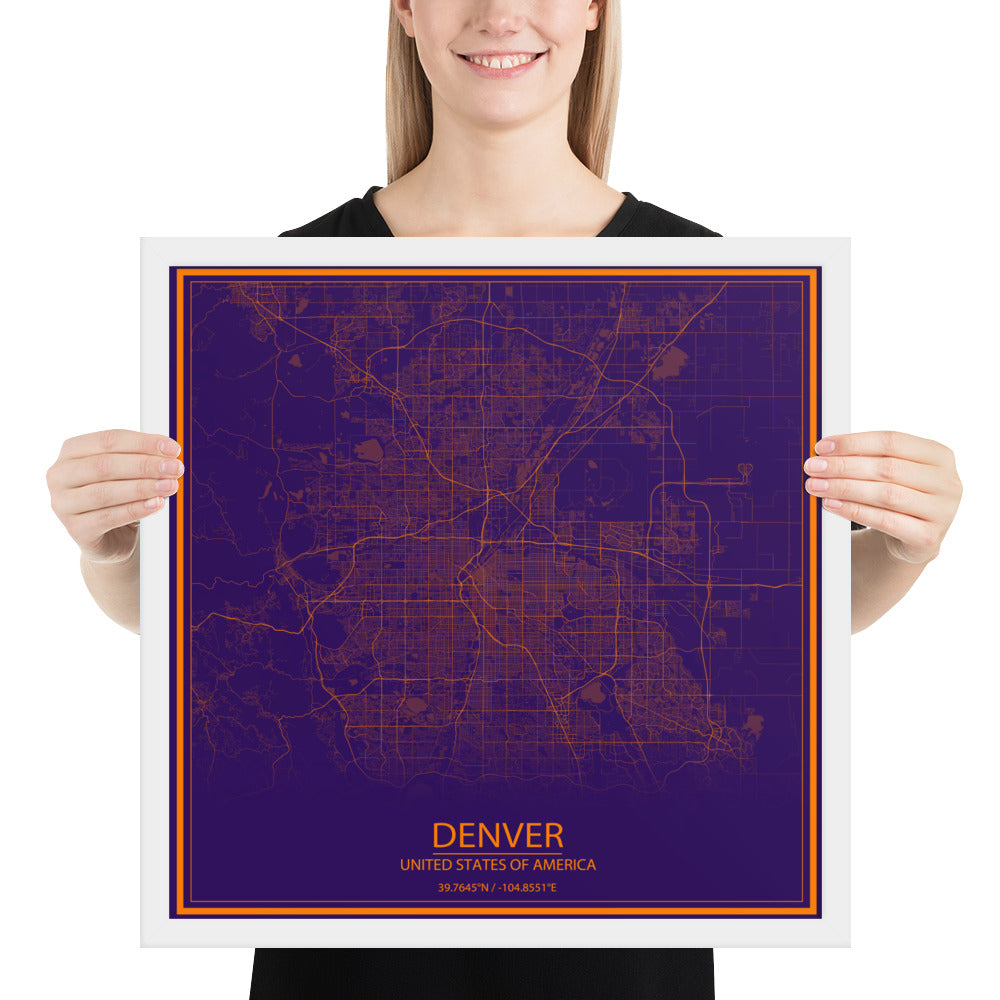 Denver Purple and Orange Framed Map